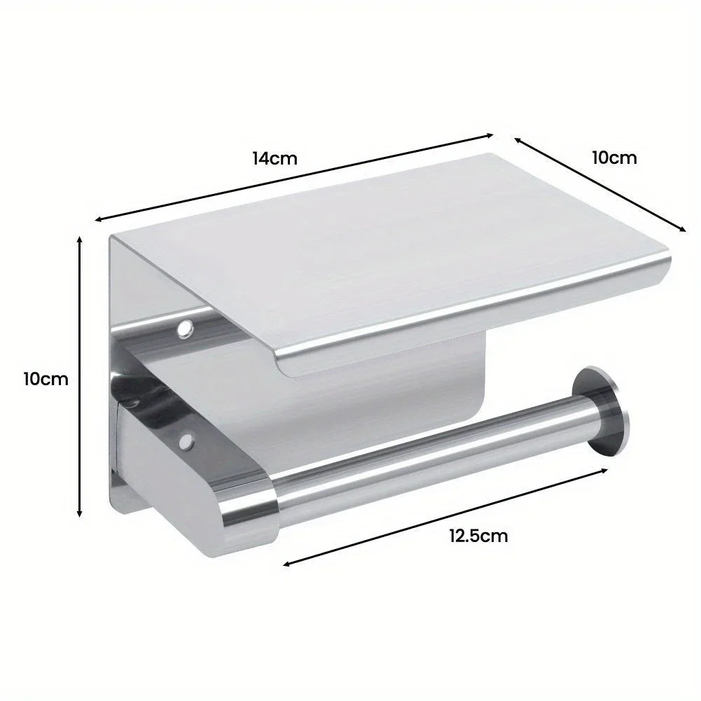 Stainless Steel Toilet Paper Holder with Phone Shelf