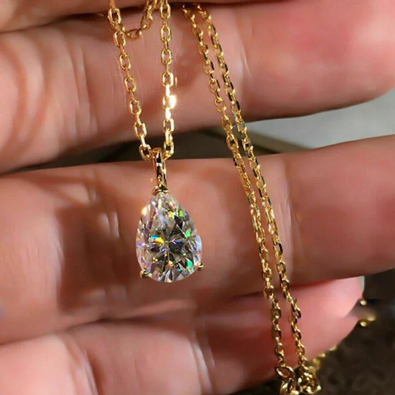 Huitan Pear CZ Pendant Necklace – Gold Women's Jewelry