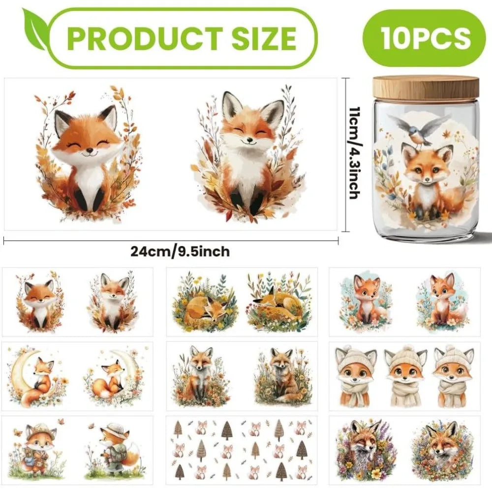 10 Pcs Fox UV DTF Transfer Stickers – Waterproof Cup Decals