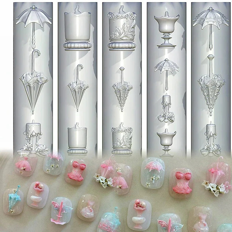 3D Lace Umbrella Silicone Nail Art Mold | DIY Manicure Template