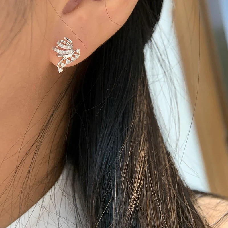 Huitan Spiral Cubic Zirconia Stud Earrings for Women