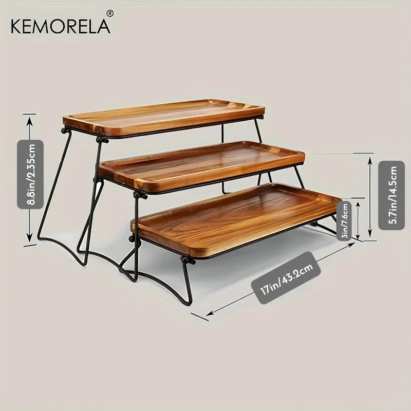 KEMORELA 3-Tier Acacia Wood Cupcake & Dessert Stand