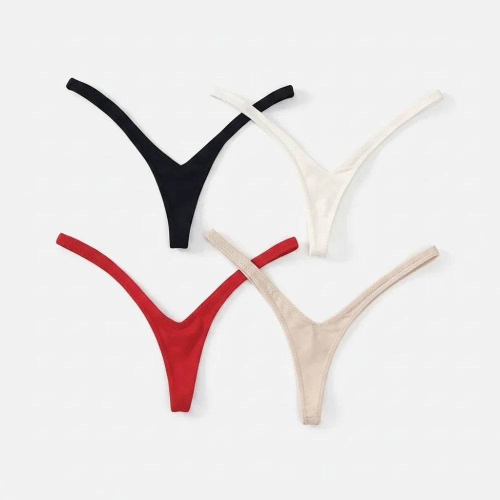 Women's Deep V Thong Panties – Cotton Lace Low Waist Bikini