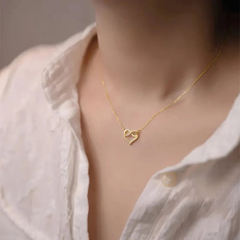 Huitan Heart Pendant Necklace – Silver & Gold Women's Fashion