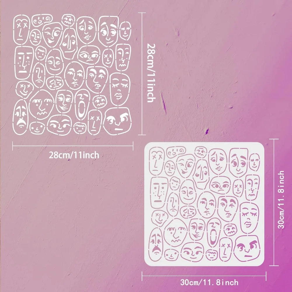 Boho Portrait Stencil 11.8" – Abstract Face Drawing Template