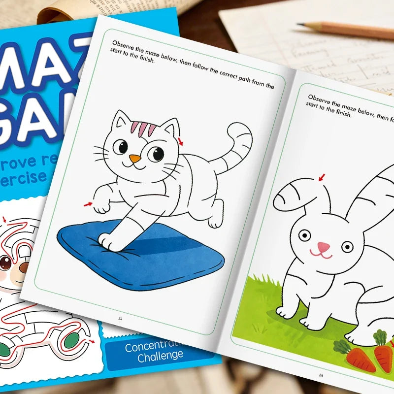 Interactive Maze Activity Book Colorful Patterns Fun Drawing Kids