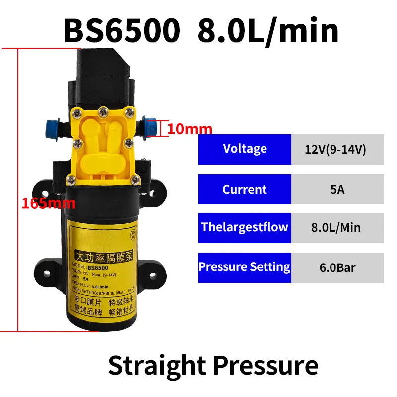 12V 8L Self-Priming Diaphragm Pump – High Pressure Sprayer