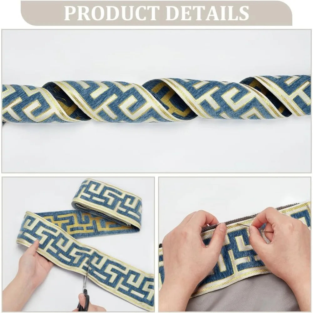 3M Steel Blue Jacquard Chenille Ribbon Trim 3.5 inch Wide