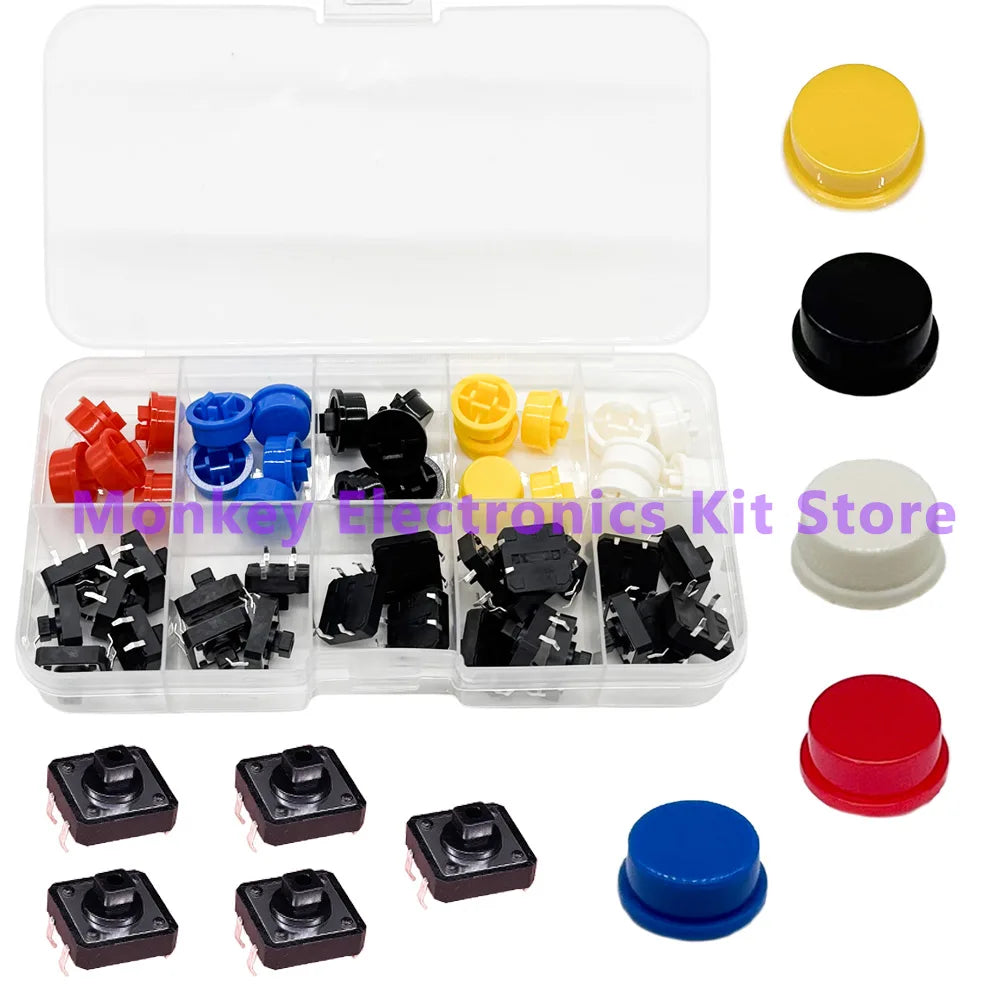25PCS Tactile Push Button Switch Kit 12x12x7.3mm – 5 Colors