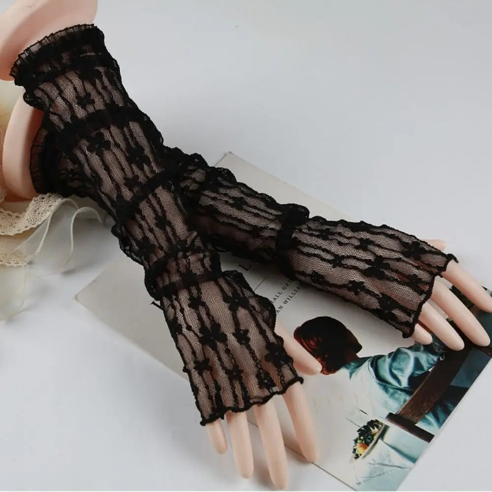 UV Protection Lace Arm Sleeves – Fingerless Long Gloves Women
