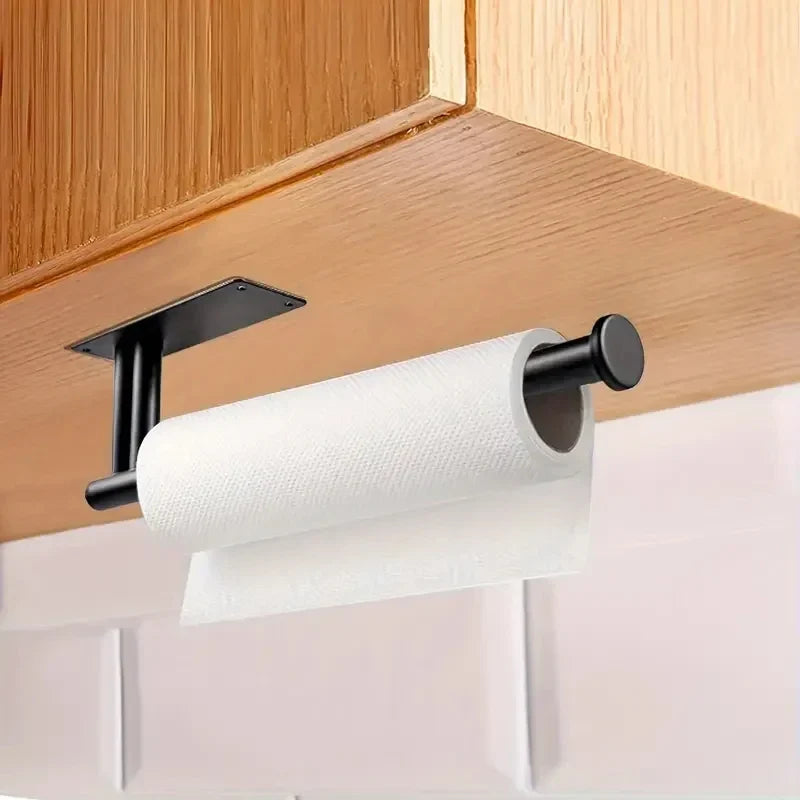 Under Cabinet Paper Towel Holder | No-Drill Black Wall Mount