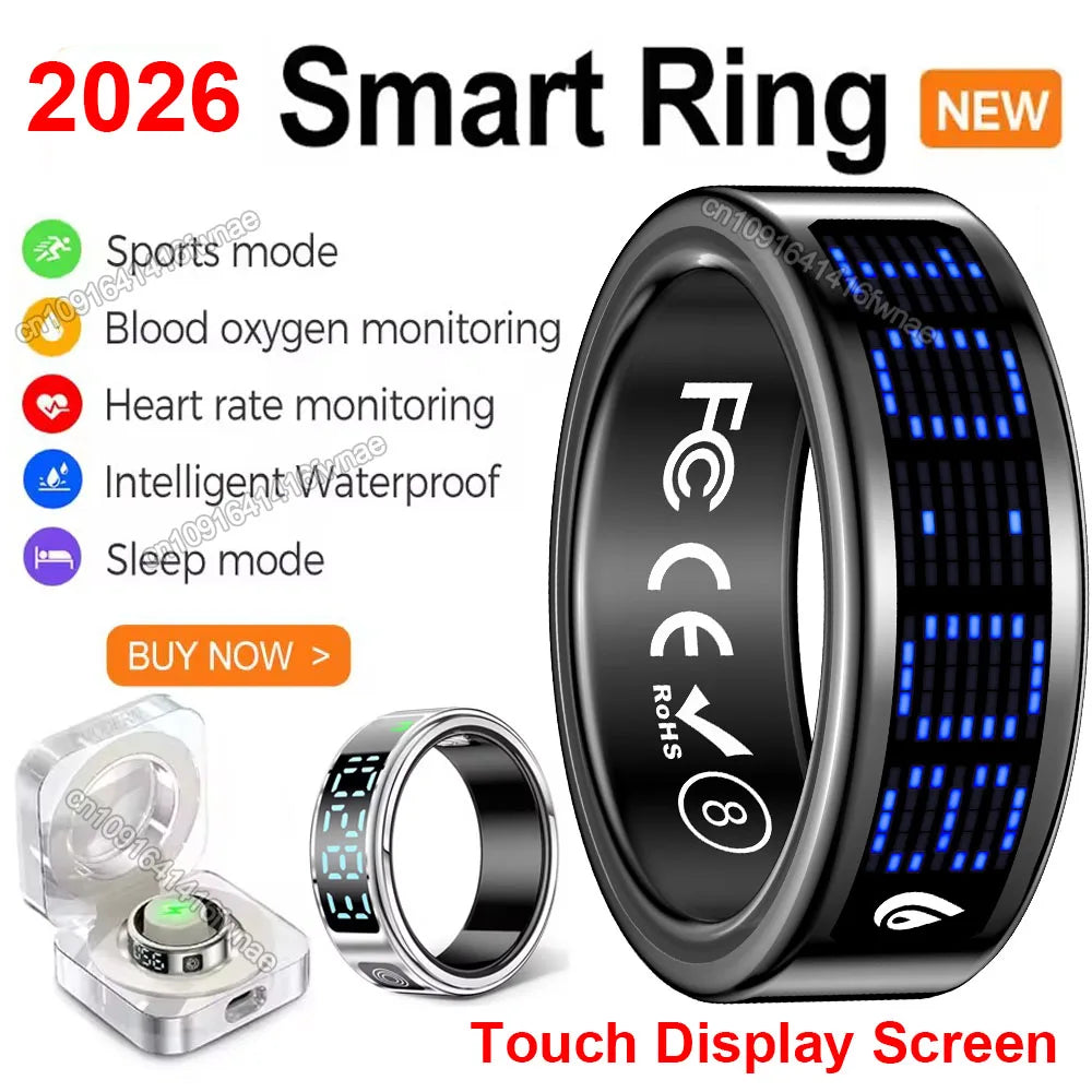 2026 Smart Ring Touch Display Screen Wireless Charging Health Manager