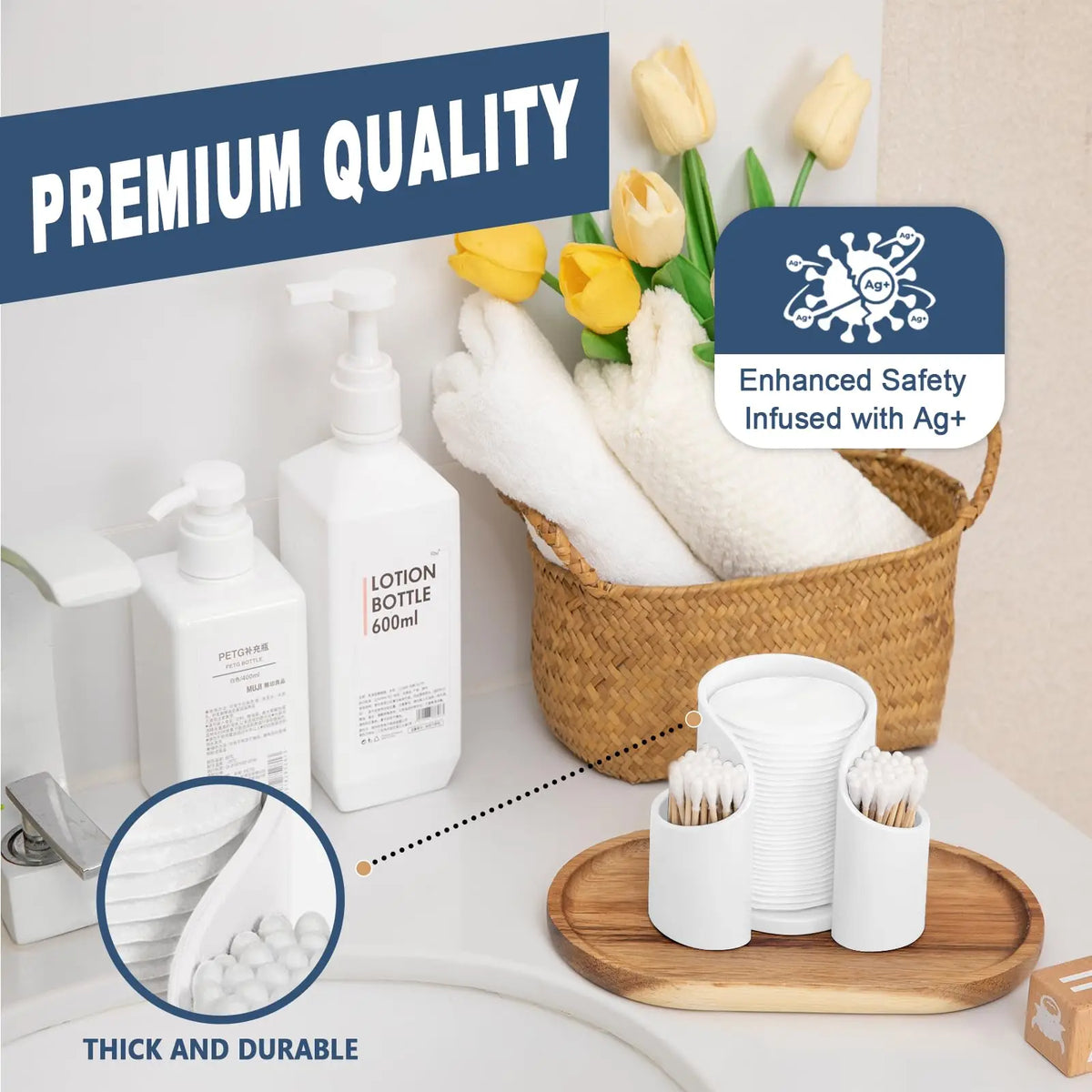 Cotton Pad QTips Holder Bathroom Cups Dental Floss Dispenser Storage