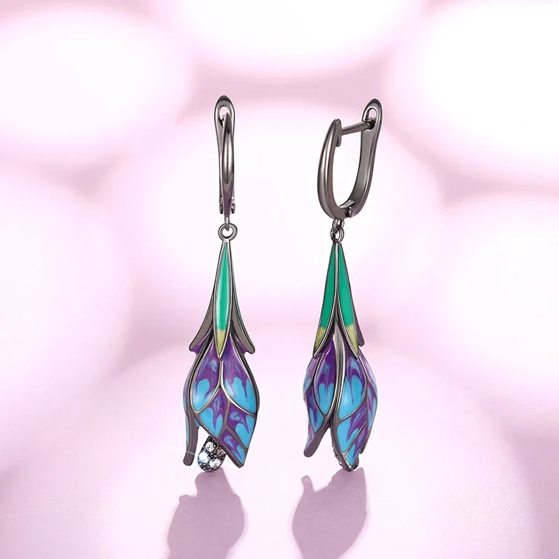 Huitan Black Tulip Flower Dangle Earrings | Women's Jewelry