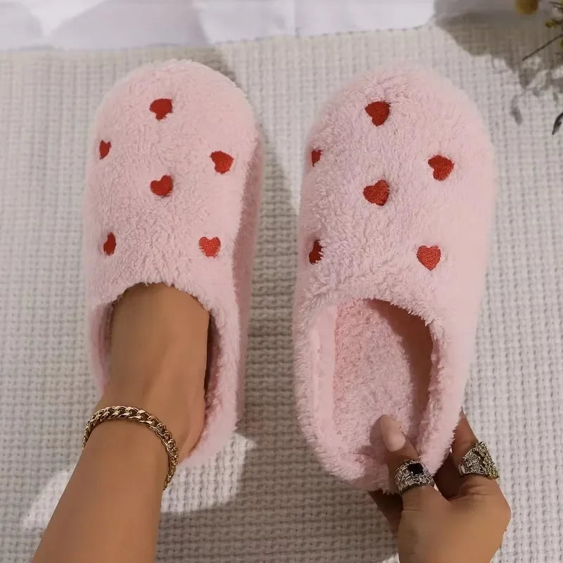 Women's Heart-Shaped Indoor Slippers – Soft Silent Winter Shoes