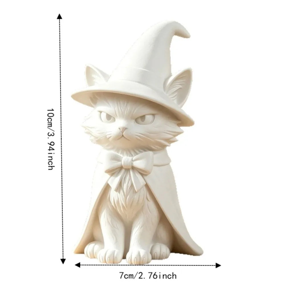 Dark Cat Witch Figurine | 3D Printed Halloween Desktop Sculpture