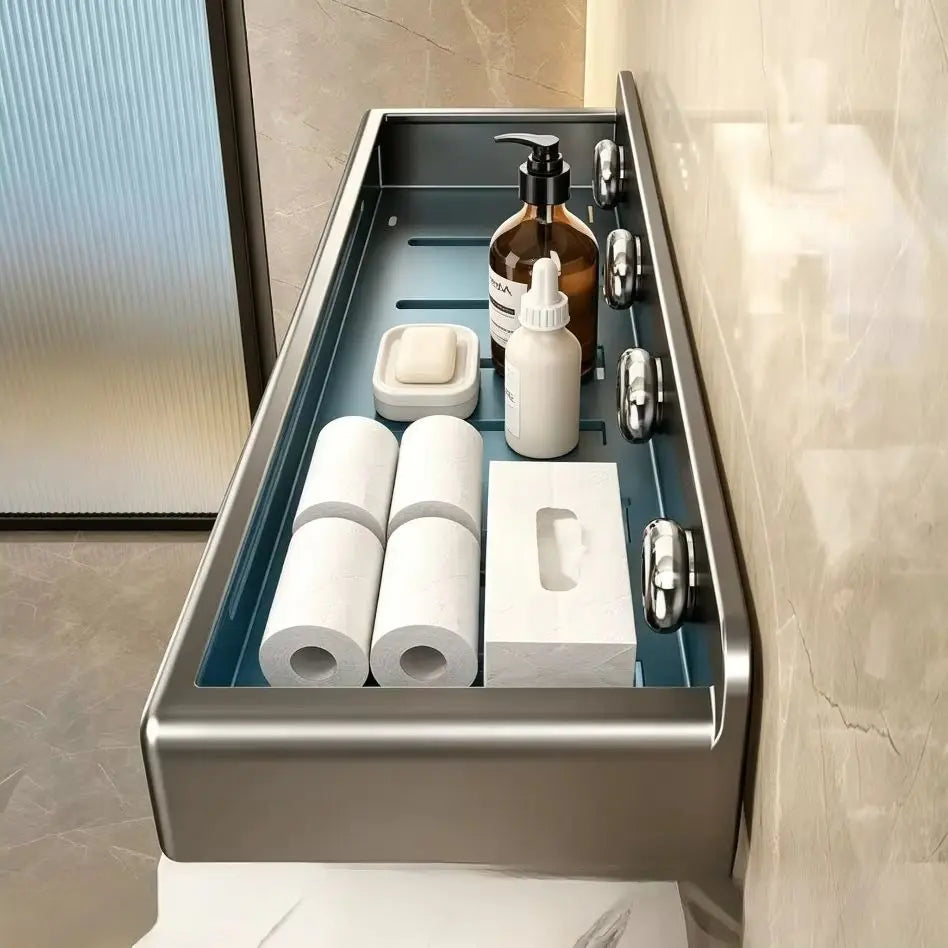 No-Drill Suction Cup Bathroom Wall Shelf & Shampoo Rack