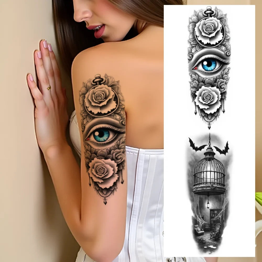 3-Pack Black & Grey Cobweb Rose Temporary Tattoos | Waterproof