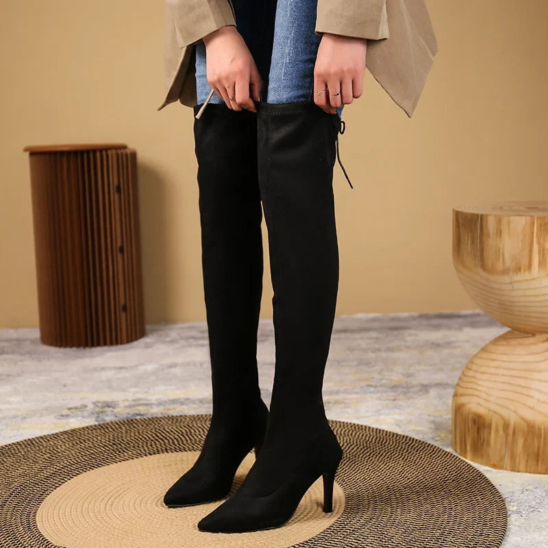 Women's Leopard Print Over-the-Knee Stiletto Boots