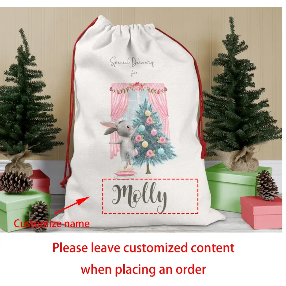 Personalized Pink Bunny Christmas Sack | Large Girl's Santa Bag