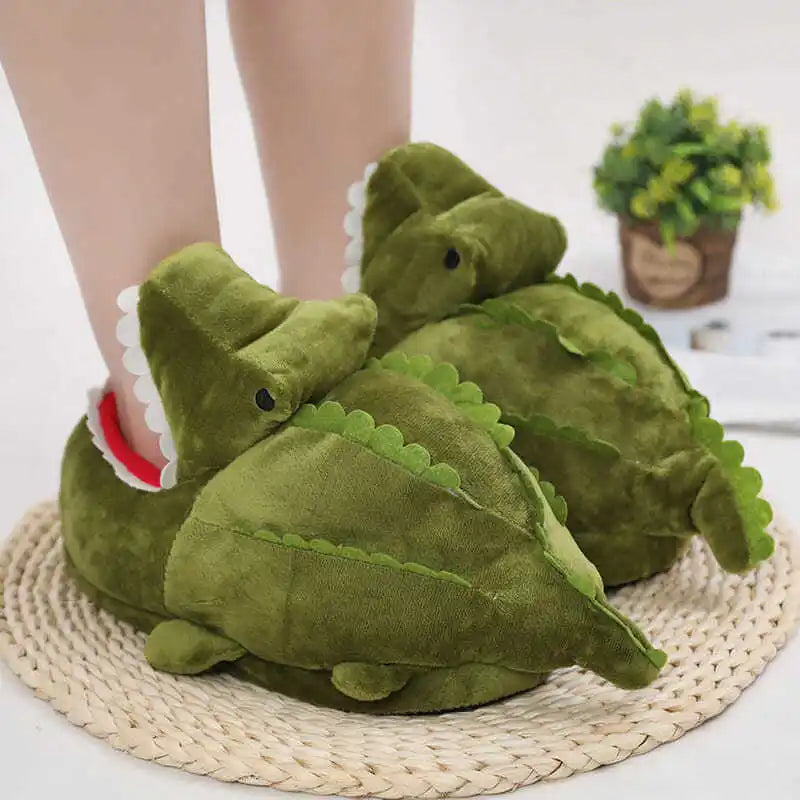 Women's Fuzzy Crocodile Plush Slippers | Slip-On Loafers Sz 5–10