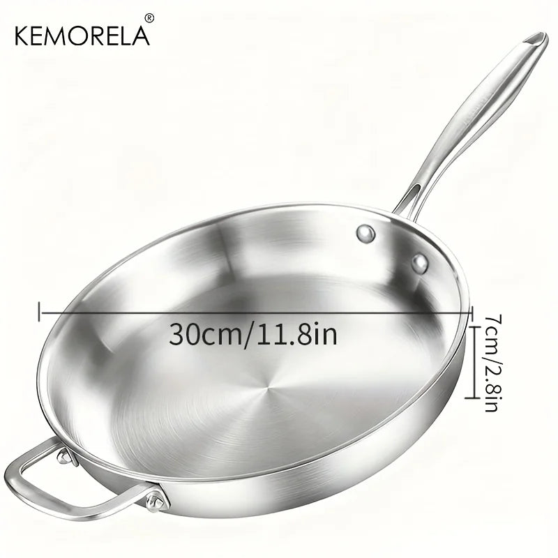 KEMORELA 30cm 316 Stainless Steel Non-Stick Wok Pan