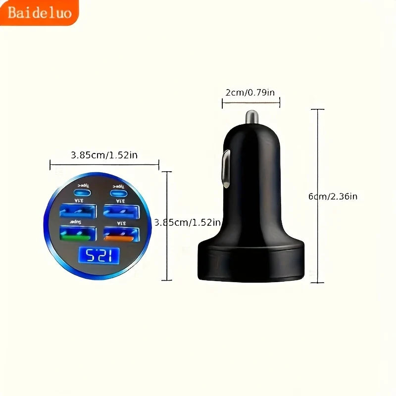 6-Port USB Car Charger – Fast Charging PD & QC3.0