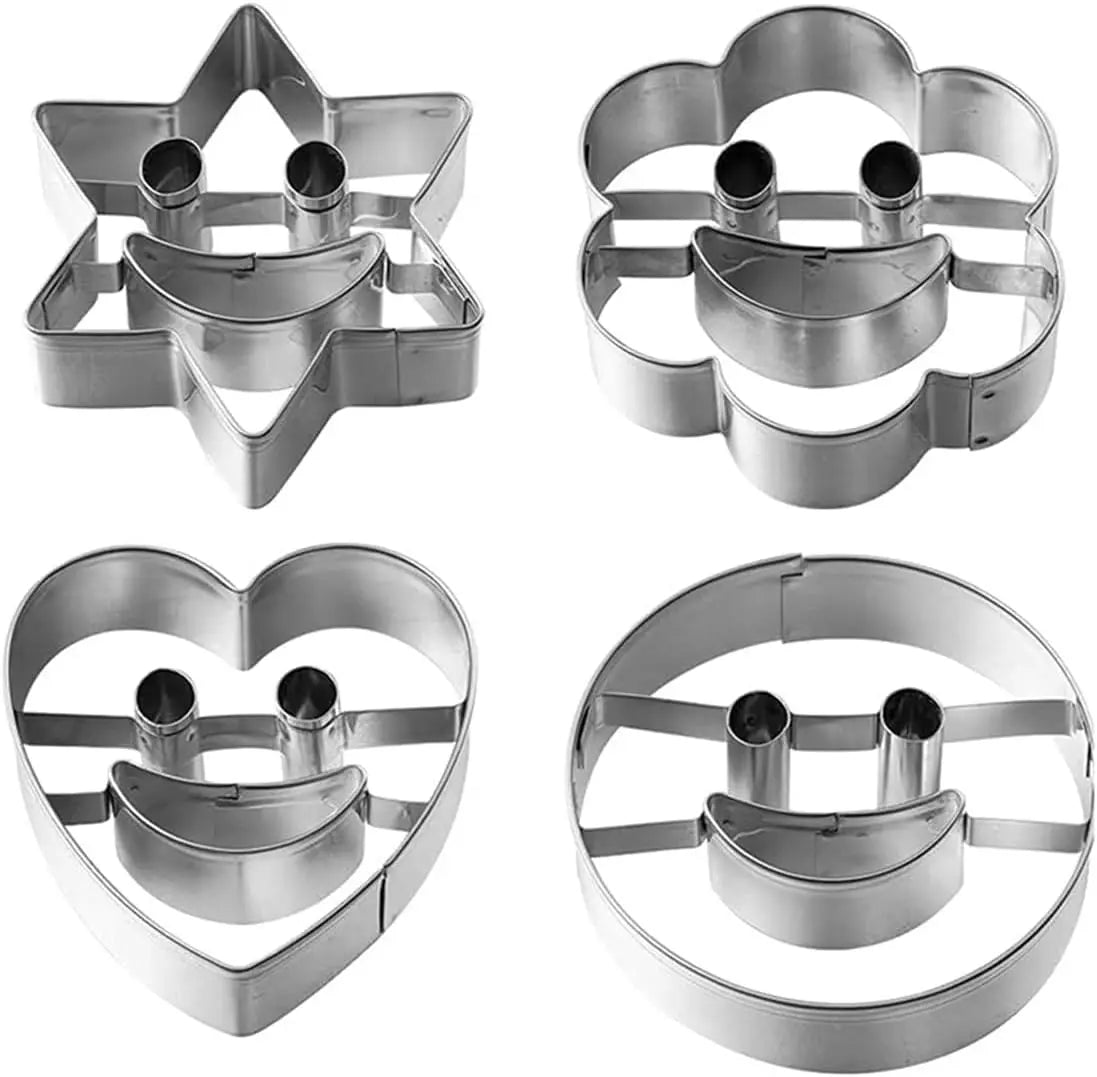 4-Piece Smiling Face Cookie Cutters | Stainless Steel Baking Set