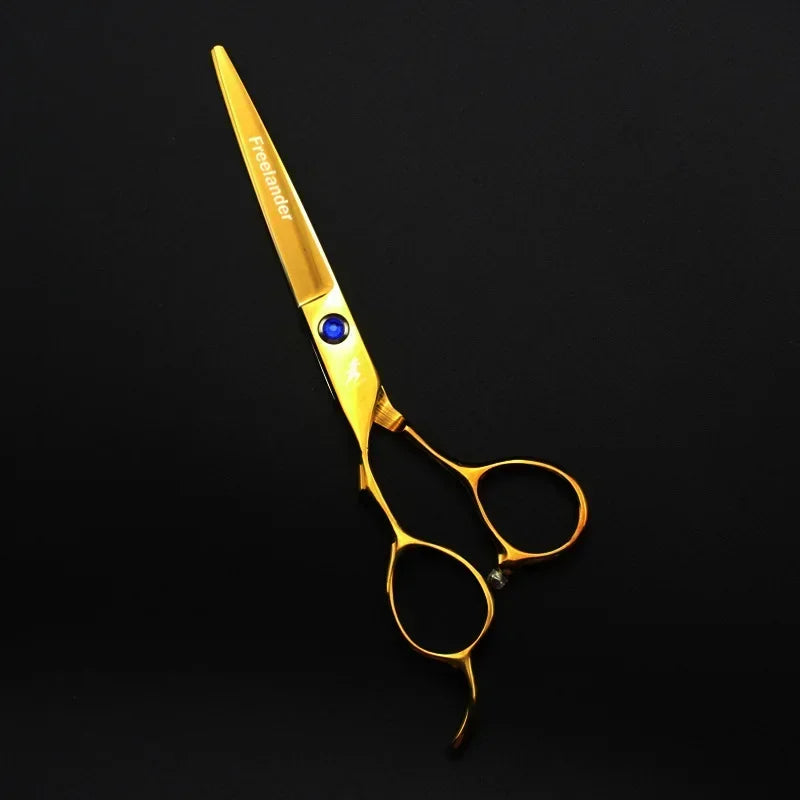 6" Left-Handed Gold Thinning Shears | 440C Barber Scissors
