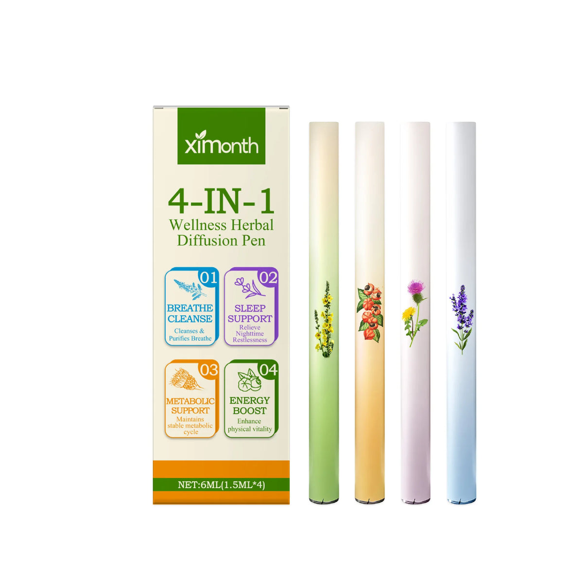 XIMONTH Herbal Aromatherapy Inhaler Stick Set of 4 | Relaxing