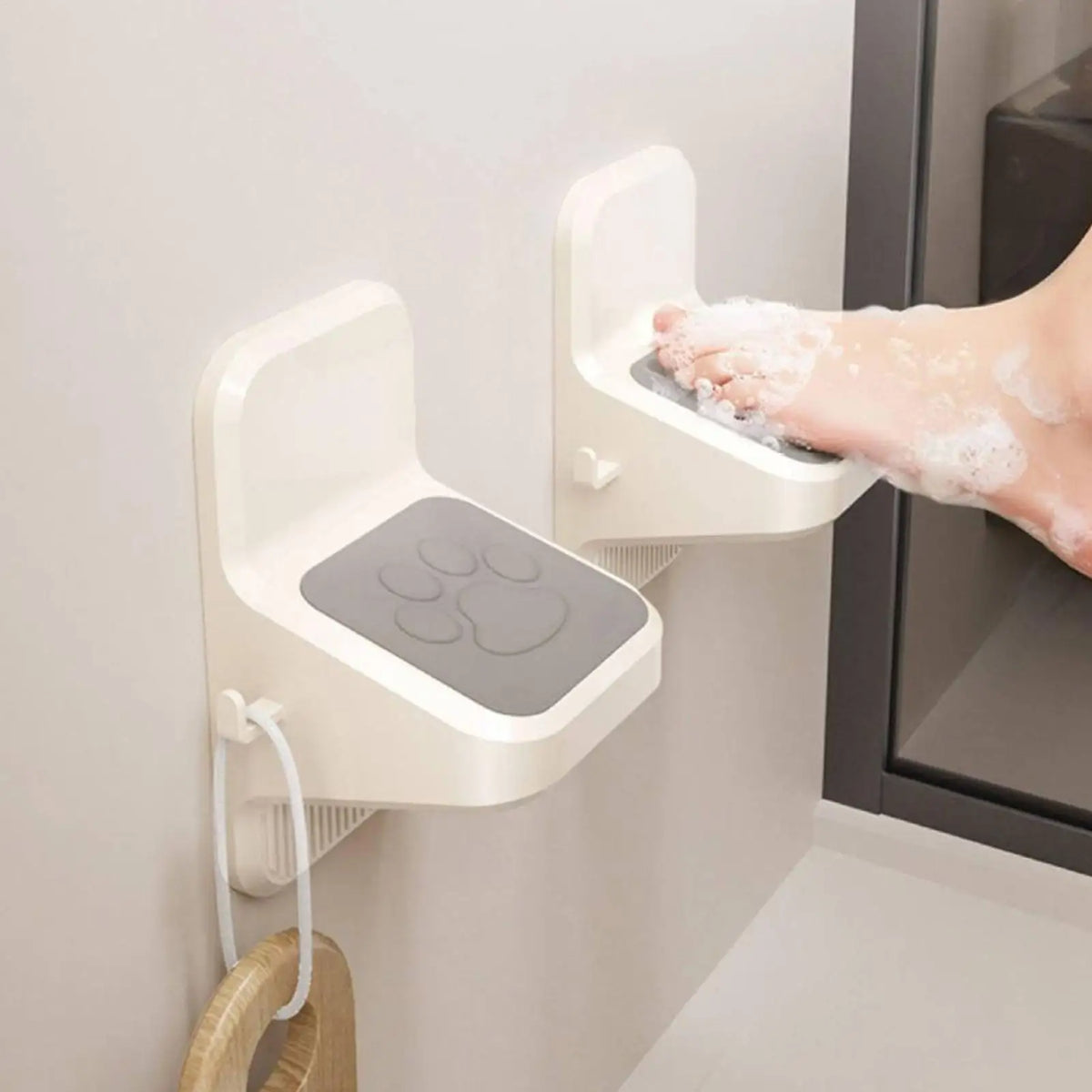 No-Drill Shower Foot Rest with Hooks & Suction Cup for Shaving