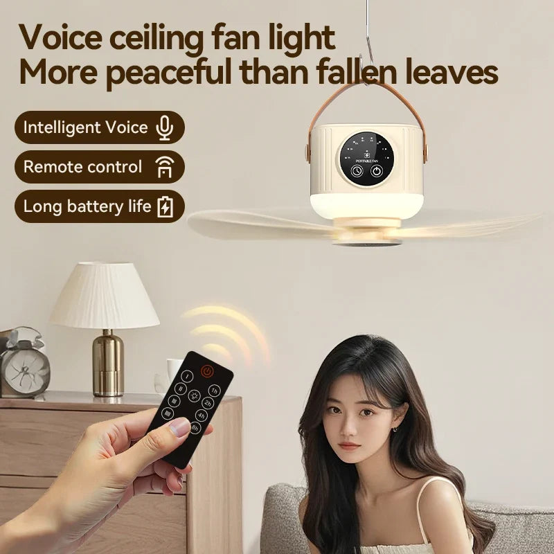 Rechargeable Portable Ceiling Fan 3600mAh – Remote & LED Light