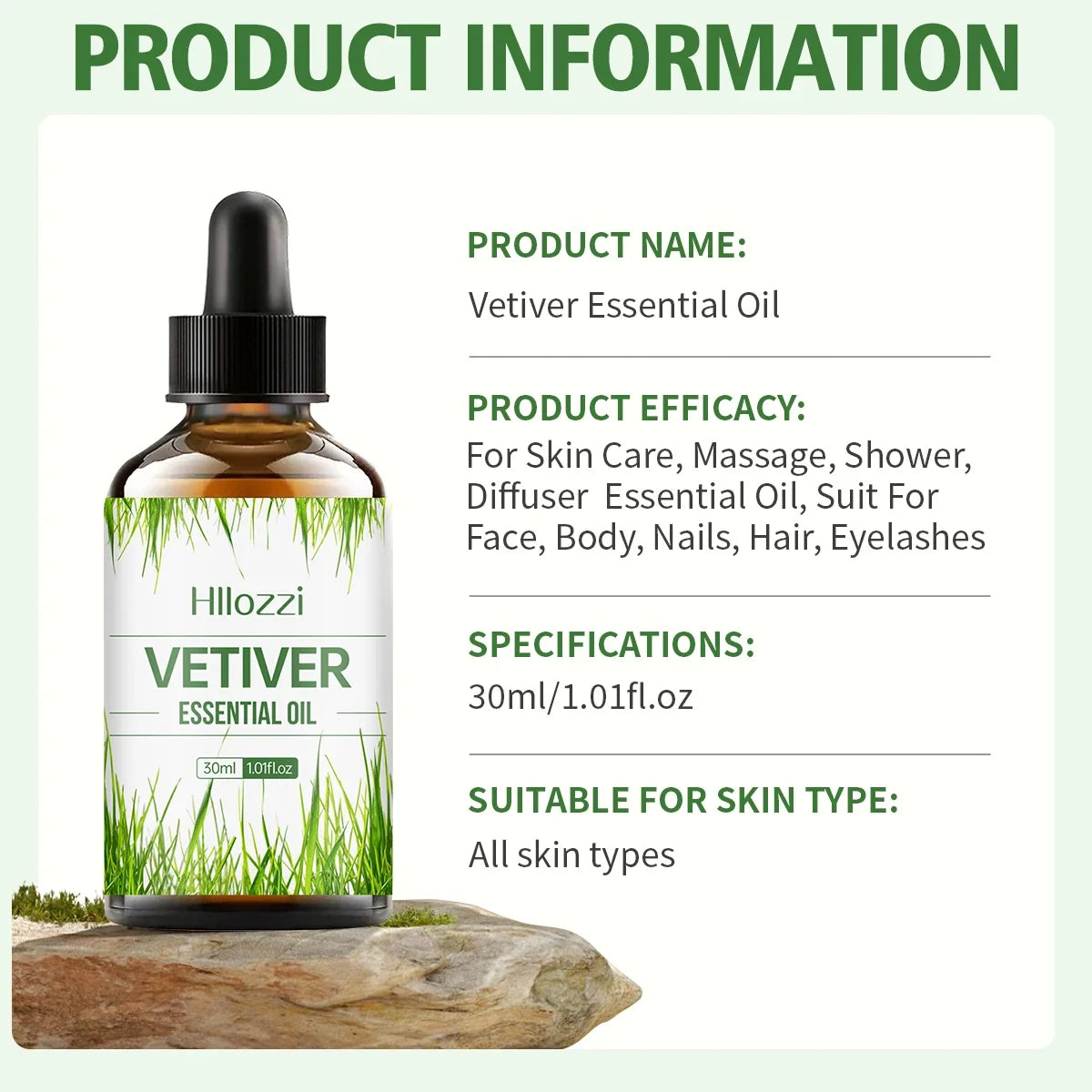 Hllozzi Vetiver Essential Oil 30ml – Pure Aromatherapy Oil
