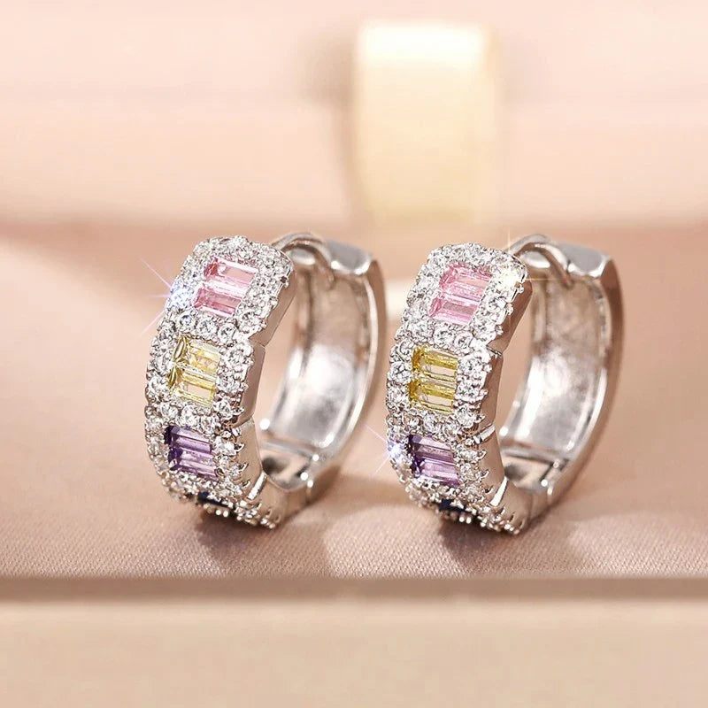 Huitan Colored CZ Hoop Earrings – Women's Fashion Circle Jewelry