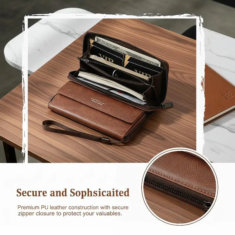 Men's PU Long Wallet Zipper Clutch – Card Slots & Phone Bag