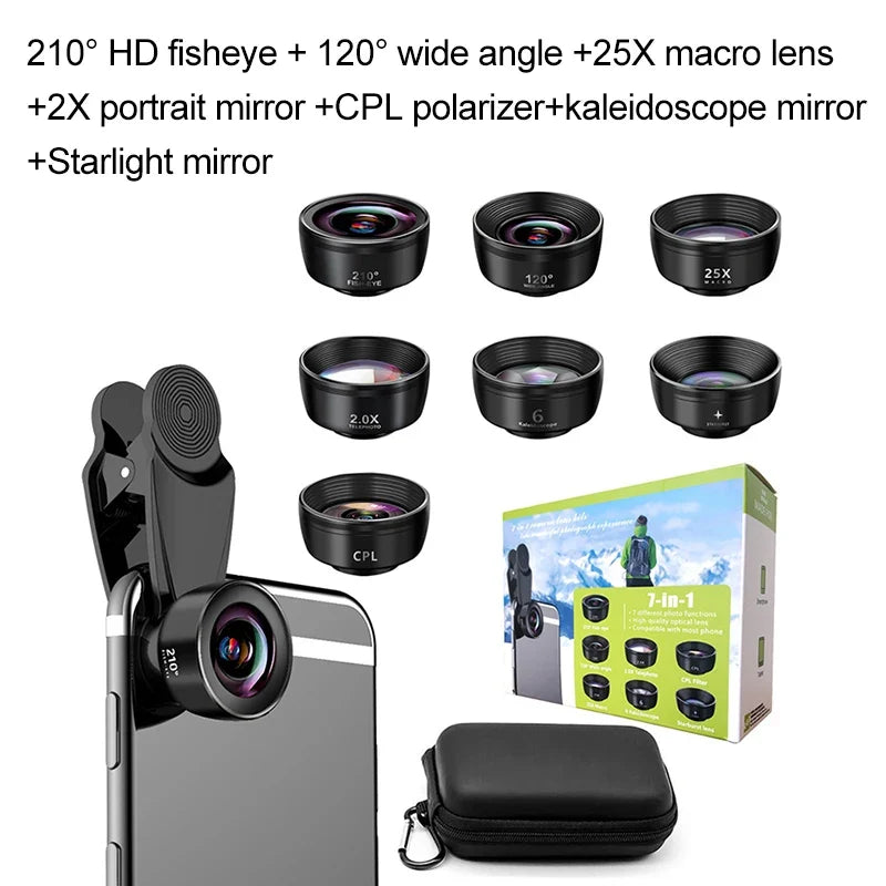 210 HD Fish Eye Lens Phone 120 Wide Angle 25X Macro 2X Portrait