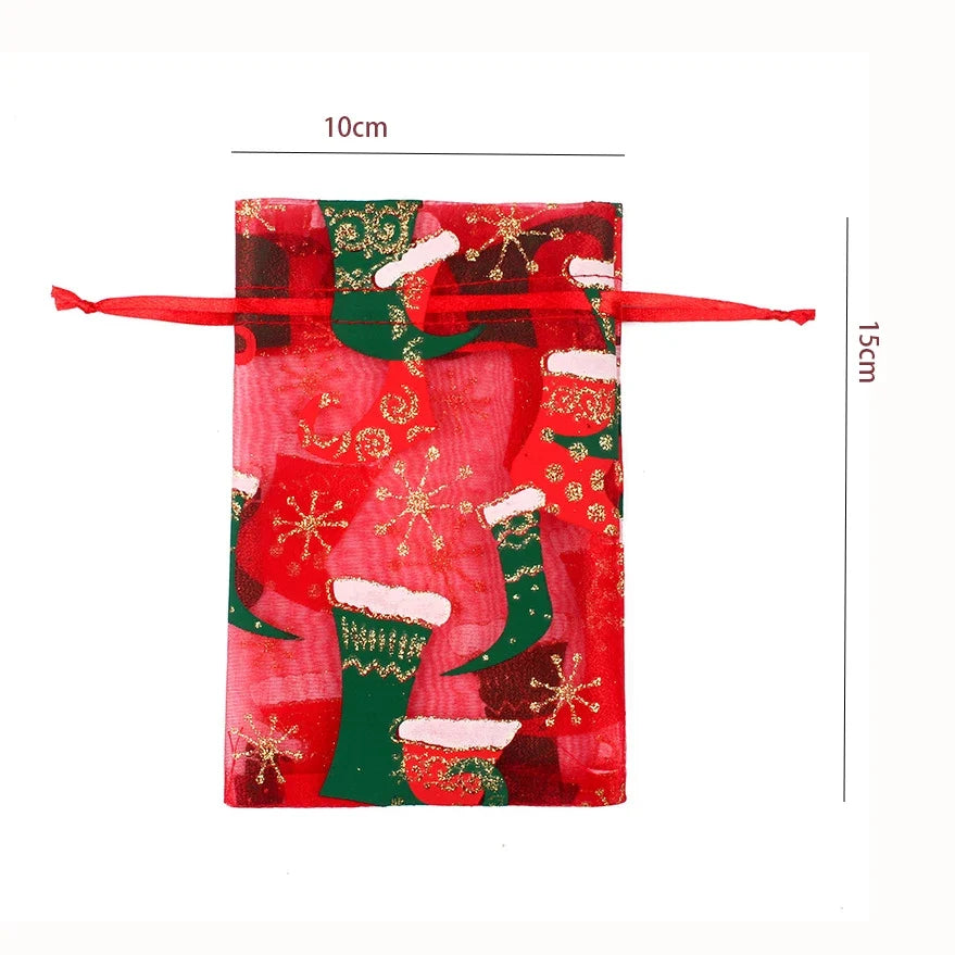 Christmas Drawstring Mesh Gift Bags | Organza Set 3 or 5 Pcs