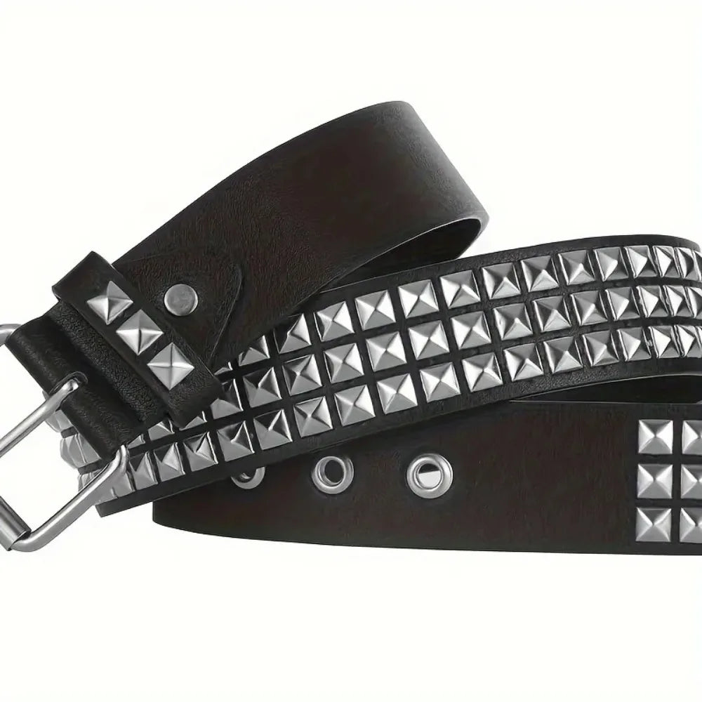 Square Rivet Punk Belt – Unisex PU Leather Jeans Belt
