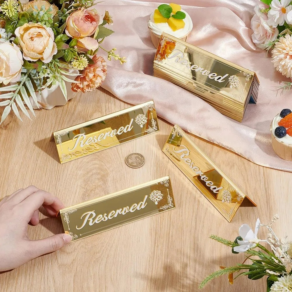16 Gold Acrylic Reserved Table Signs – Wedding & Party