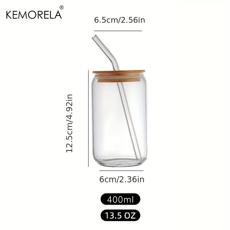 KEMORELA Glass Bubble Tea Cups with Lid & Straw – 1 or 4 Pack