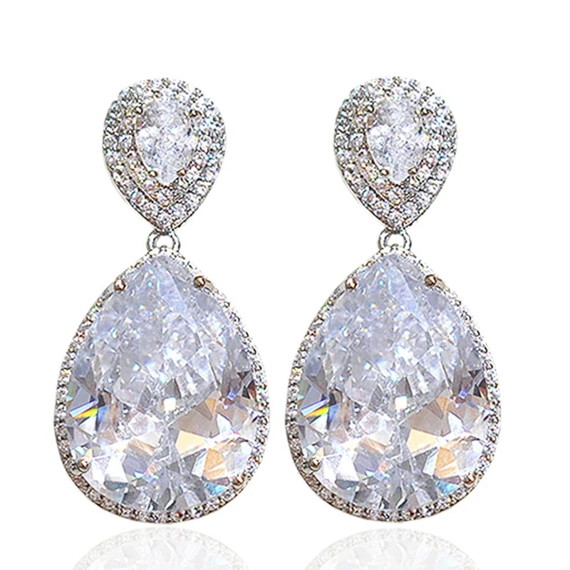 Huitan Big Water Drop CZ Drop Earrings | Wedding Jewelry