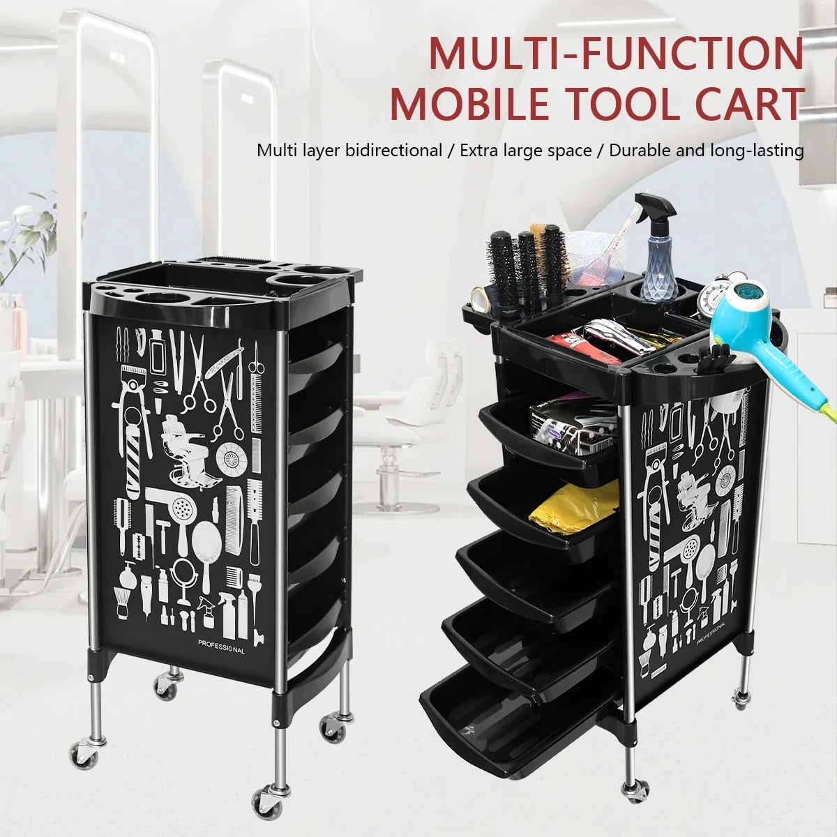 5-Drawer Rolling Salon Cart | Hairdresser Trolley on Wheels