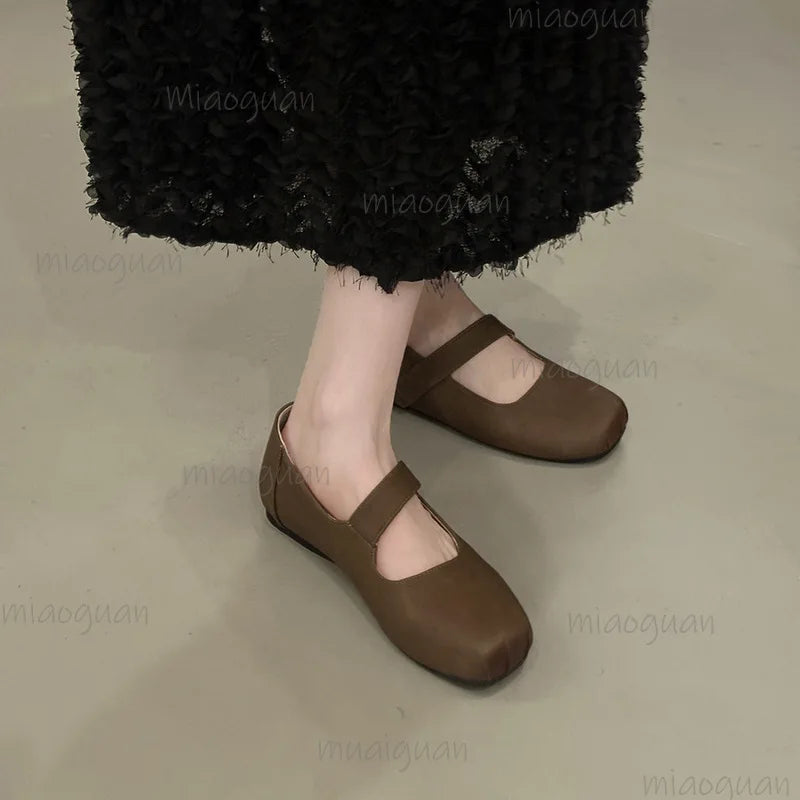 Women's Retro Square Toe Mary Jane Ballet Flats Slip-On