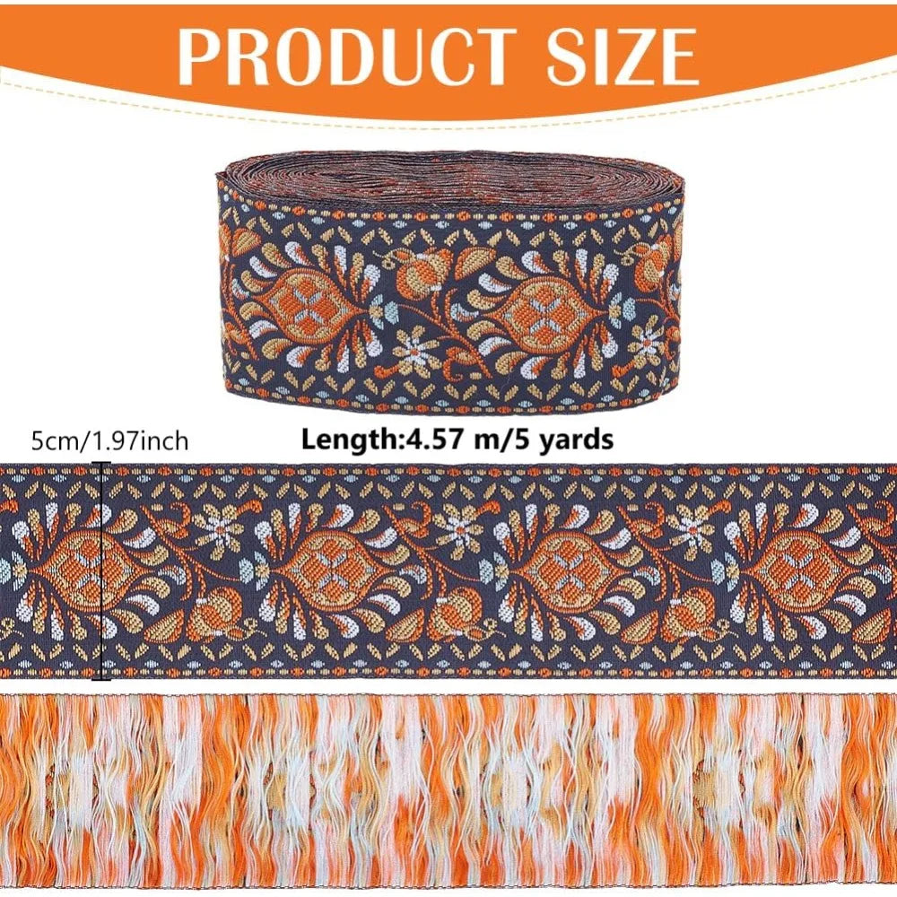 5 Yards Coral Jacquard Flower Ribbon – 2 Inch Polyester Trim