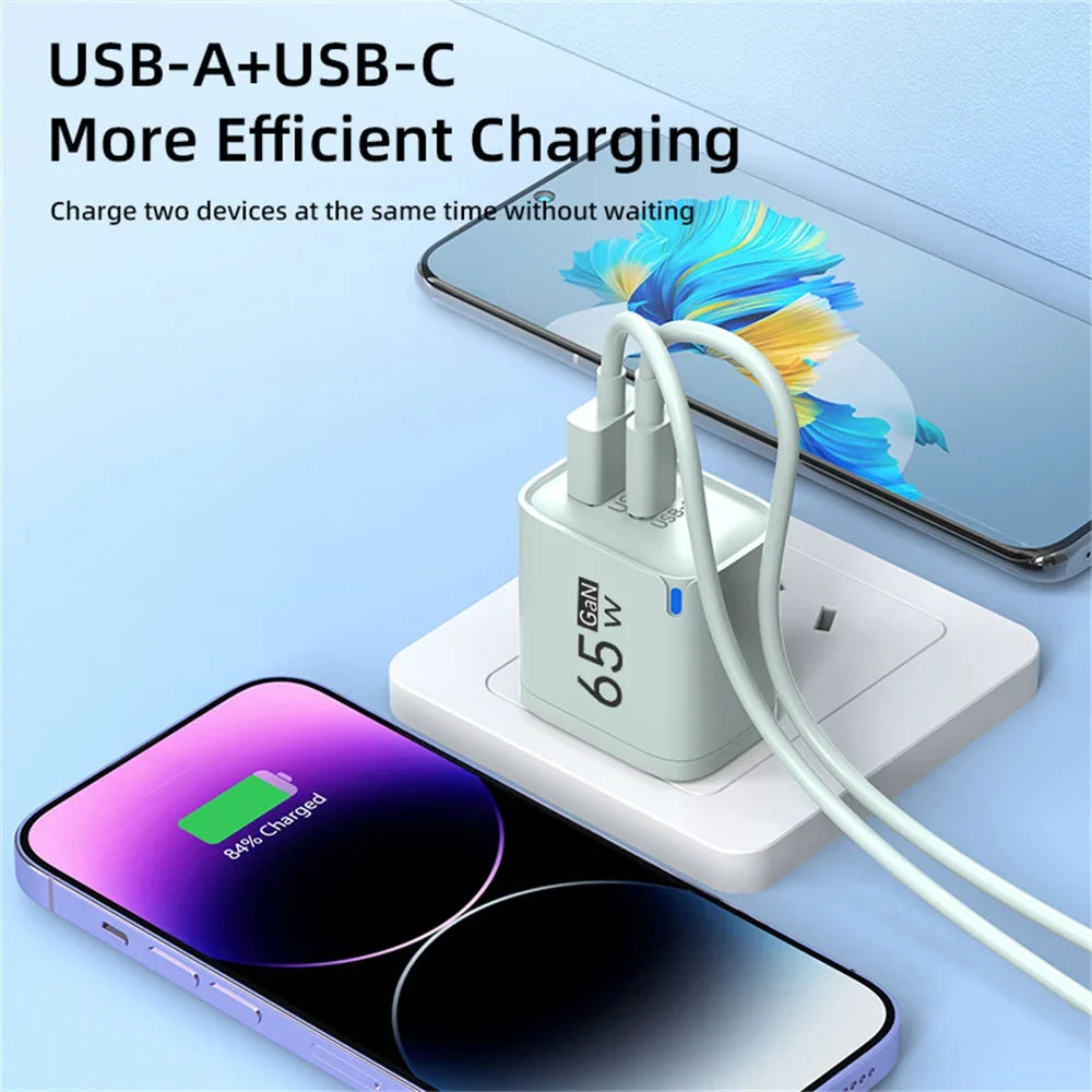 65W GaN USB-C Fast Charger PD QC3.0 | iPhone & Android
