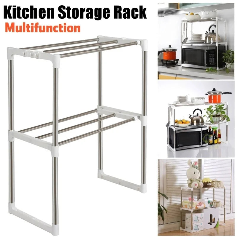 Adjustable Double-Tier Microwave Kitchen Shelf Storage Rack