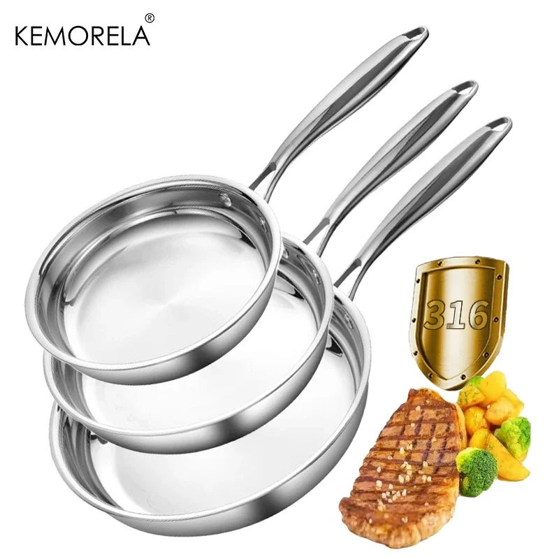 KEMORELA 3-Piece Stainless Steel Non-Stick Frying Pan Set