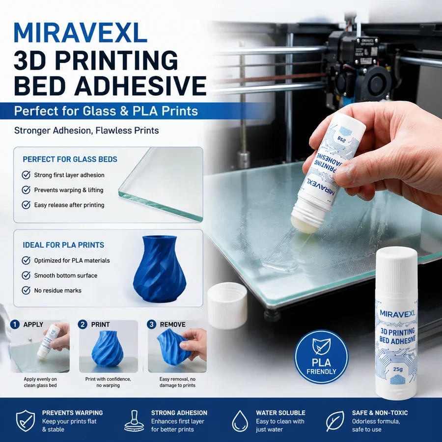 MIRAVEXL 3D Printer Glue Stick – Anti-Warp Glass Bed Adhesive