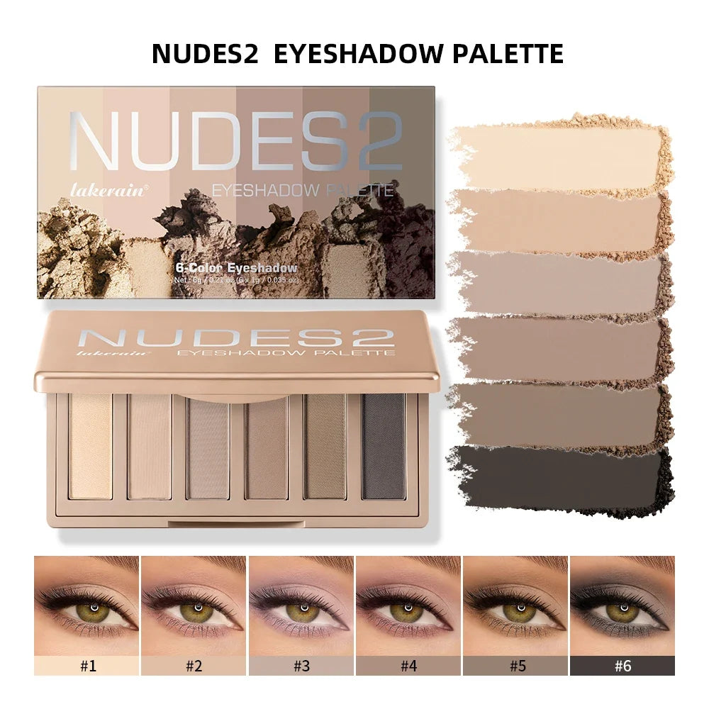 Lakerain 6-Color Matte Nude Eyeshadow Palette + Free Brush