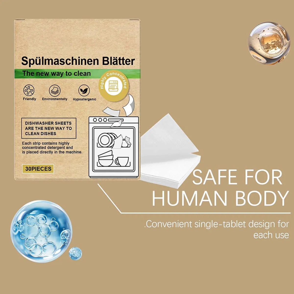 Natural Dishwasher Cleaning Sheets 30-Pack | Eco Strip Pods